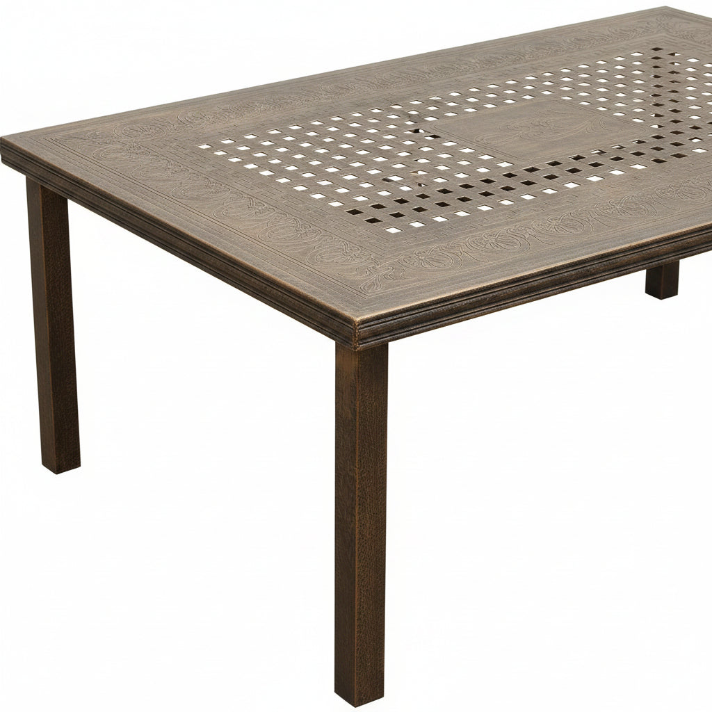 Modern Outdoor Mesh Lattice Aluminum 95-In Bronze Large Rectangular Patio Eight Arm Chairs Dining Set