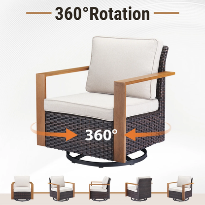 Luxury Outdoor Wicker Patio Furniture Set,5 Piece Deep Seating Outdoor Conversation Set with Patio Swivel Rocker Patio Chairs,Rattan Couch and Ottomans for Deck Porch Poolside