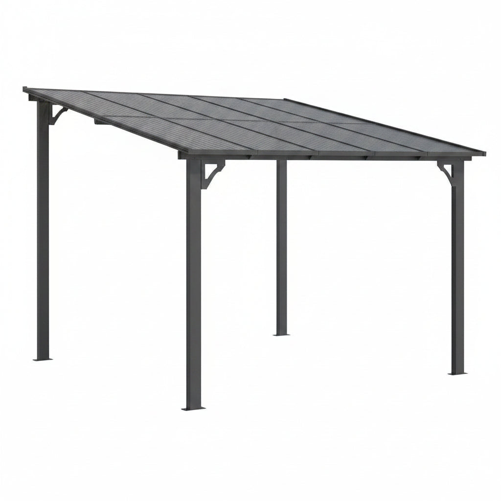 10'X20' Hardtop Wall Mounted Gazebo with Gutters & Galvanized Steel Roof, 60MPH Wind Resistance, Lean to Gazebo Pergola with Sloped Roof for Deck, Porch, Backyard and More, Black