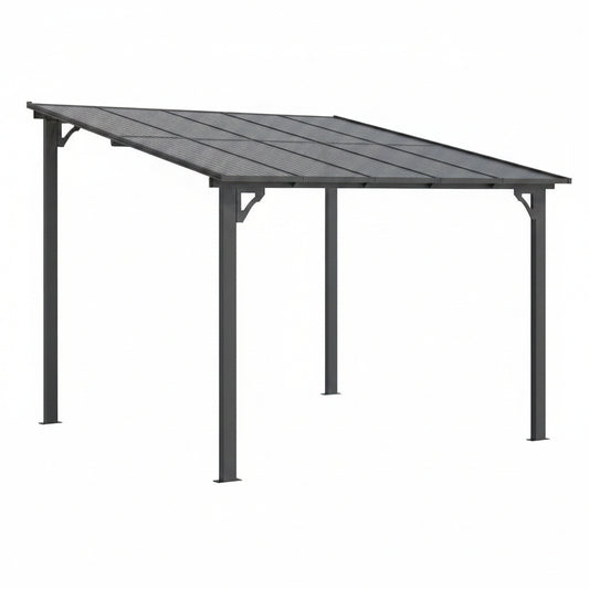 10'X20' Hardtop Wall Mounted Gazebo with Gutters & Galvanized Steel Roof, 60MPH Wind Resistance, Lean to Gazebo Pergola with Sloped Roof for Deck, Porch, Backyard and More, Black